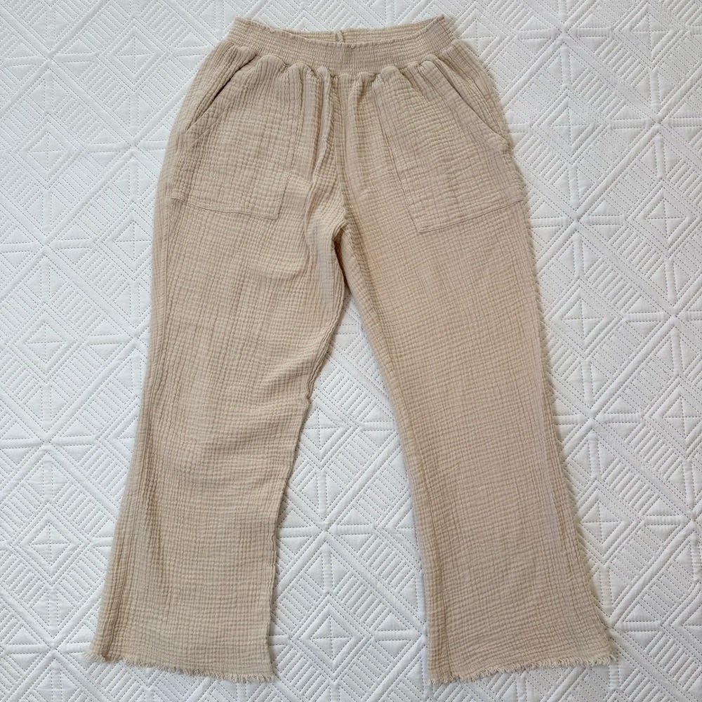 Magaschoni Organic Cotton Texture Resort Wide Leg Pants Size M